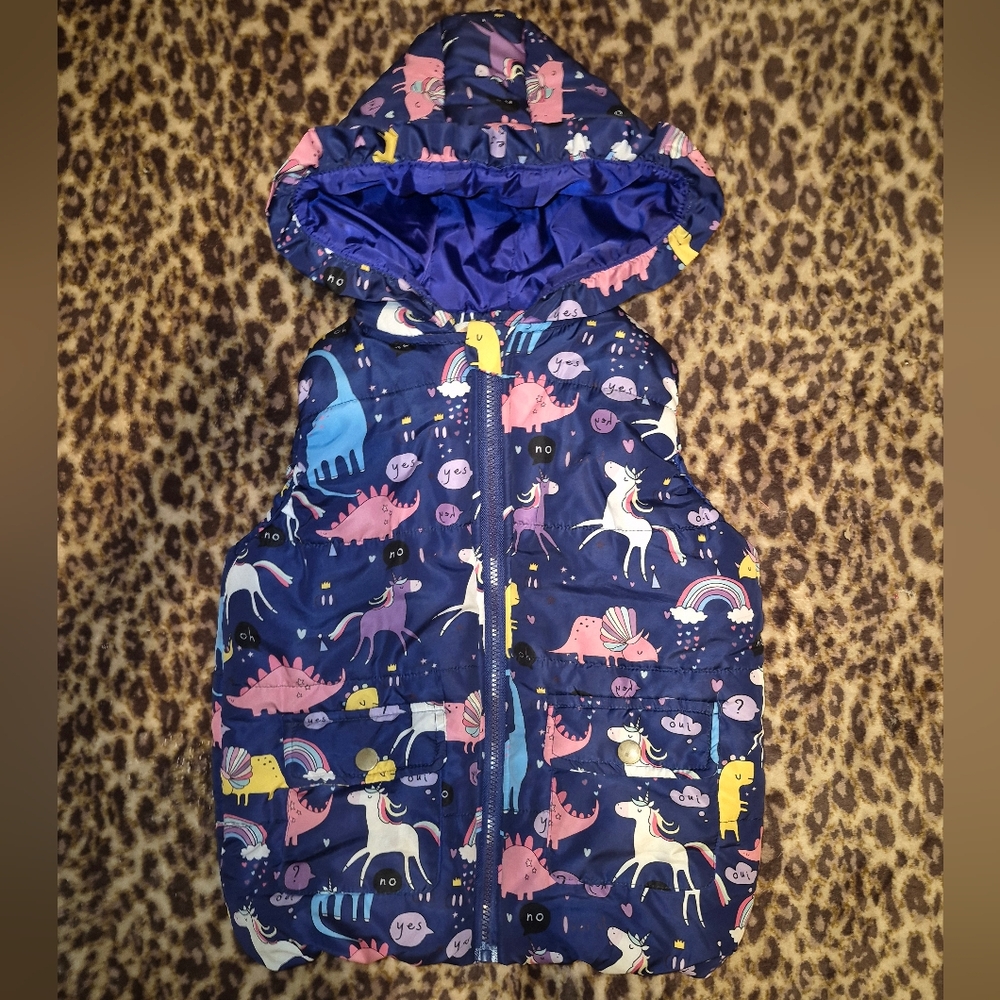 Girl's Dino Unicorn Hooded Vest L EUC - Picture 3 of 14